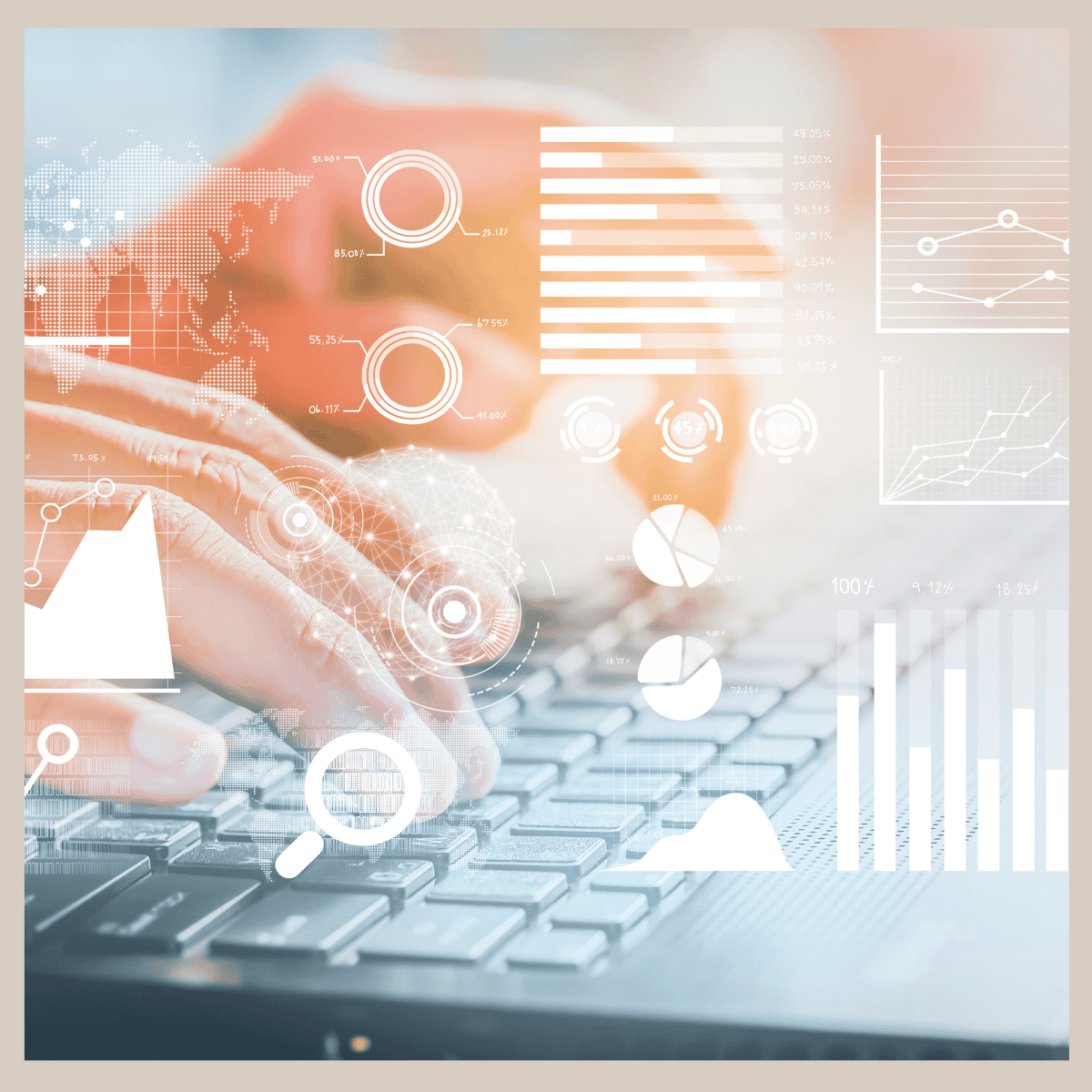 Interactive data analytics dashboard with charts and graphs on a laptop screen.
