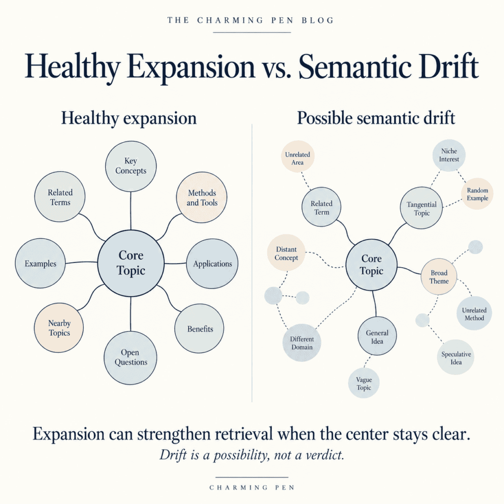 cluster image illustrating two points of view healthy keyword expansion and semantic drift