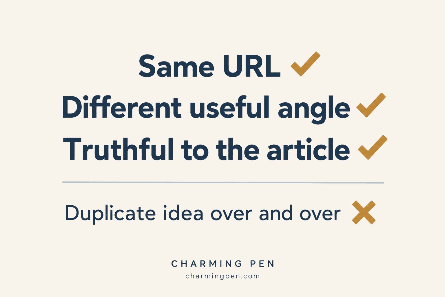 Pinterest strategy graphic showing that one URL can support different useful Pin angles as long as each angle stays truthful to the article.