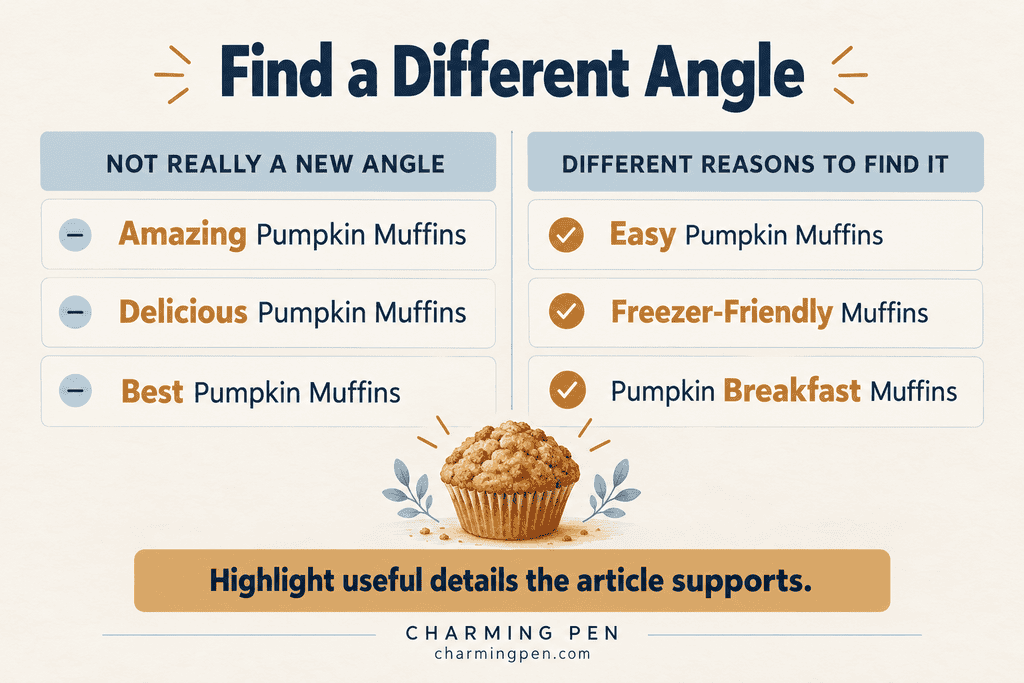 Pumpkin muffin Pin headlines comparing generic adjectives with useful angles: easy preparation, freezer storage and breakfast.